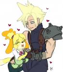 anthro big_breasts blonde_hair blue_eyes bottomwear breasts clothing duo eyes_closed female fur hair hand_holding heart_symbol male open_mouth shoulder_guard simple_background size_difference skirt smile white_background yellow_body yellow_fur appelknekten animal_crossing final_fantasy final_fantasy_vii nintendo square_enix cloud_strife isabelle_(animal_crossing) canid canine canis domestic_dog human mammal shih_tzu toy_dog 2018 crossover hi_res