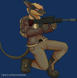 4_fingers anthro backpack blonde_hair boots bottomwear clothing crouching digitigrade fingers footwear furgonomic_footwear furgonomics green_body gun hair holding_gun holding_object holding_ranged_weapon holding_rifle holding_weapon jacket male pants ranged_weapon rifle scope scouter shoes side_view solo topwear weapon yellow_body peluche_random project_silverfish inheritor lizard reptile scalie 2025 alpha_channel hi_res