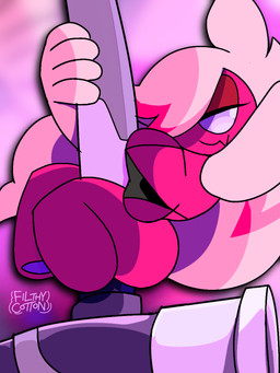 anthro big_breasts bra breasts clothed clothing dancing female hair hammer pink_background pink_body pink_hair pole pole_dancing purple_sclera simple_background smile solo thick_thighs tools underwear white_eyes unfortu-nate game_freak nintendo pokemon cordie_(unfortu-nate) generation_9_pokemon pokemon_(species) tinkaton 2024 digital_media_(artwork) hi_res