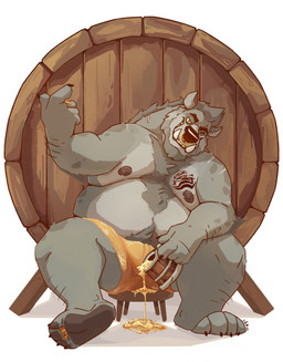 alcohol anthro arm_hair barrel beer beverage black_nose body_hair brown_nipples chest_tuft clothed clothing facial_piercing front_view fur grey_body grey_fur grey_pubes leg_hair looking_at_viewer male male_anthro moobs narrowed_eyes nipples nose_piercing nose_ring obese obese_anthro obese_male overweight overweight_anthro overweight_male piercing pubes ring_piercing septum_piercing septum_ring simple_background sitting solo topless tuft white_background chocolateandmilk gnoll hyena mammal 2022 dated hi_res signature
