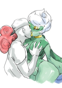 big_breasts breast_grab breasts clothing duo eyes_closed female hand_on_breast hat headgear headwear interspecies kissing lipstick makeup male male/female not_furry plant pokemorph wide_hips redfred nintendo pokemon anon elemental_creature flora_fauna generation_4_pokemon human mammal pokemon_(species) roserade hi_res