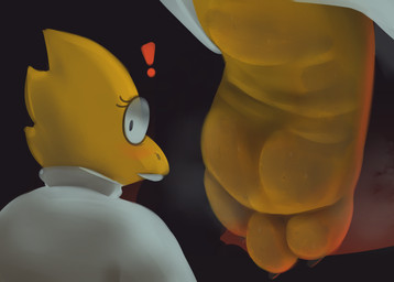 3_toes anthro barefoot blush bodily_fluids buckteeth claws close-up exclamation_point eyewear feet female foot_focus foot_shot glasses looking_back musk musky_feet raised_foot scales soles solo sweat sweaty_feet teeth toe_claws toes wrinkled_feet wrinkles yellow_body yellow_scales zalbox34 undertale_(series) alphys reptile scalie 2026