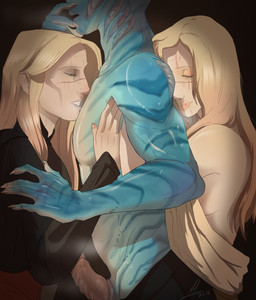 5_fingers athletic athletic_humanoid athletic_male biped bisexual bisexual_male black_background black_bottomwear black_clothing black_topwear blonde_hair blue_body blue_skin blue_stripes bottomwear breasts caressing claws clenched_teeth clothed clothed_female clothed_human clothed_humanoid clothed_male clothing colored_nails erection eyelashes eyes_closed facial_scar female female_human fingernails fingers foreplay genitals gills group hair human_on_humanoid interspecies light_body light_skin long_fingernails long_hair male male/female male/male male_human male_humanoid mmf mouth_closed nails open_mouth penis pink_penis scar side_boob side_view simple_background stripes tan_clothing teeth topwear white_fingernails white_nails creepy_gun hellboy_(series) abe_sapien nuada_silverlance nuala_(hellboy) animal_humanoid aquatic aquatic_humanoid elf fish fish_humanoid human humanoid mammal hi_res