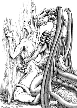 against_natural_surface against_surface against_tree anal anal_penetration anthro anthro_on_anthro anthro_penetrated anthro_penetrating anthro_penetrating_anthro bodily_fluids butt claws cum cum_in_ass cum_inside cum_on_tree duo erection from_behind_position fur genital_fluids genitals kneeling male male/male male_penetrated male_penetrating male_penetrating_male penetration penile penile_penetration penis penis_in_ass plant scales sex tail tail_around_leg tree karabiner mythology canid canine dragon fox mammal mythological_creature mythological_scalie scalie 1999 dated hi_res monochrome