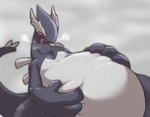 ambiguous_gender anthro belly big_belly blush obese overweight red_eyes simple_background solo tongue tongue_out k_busho nintendo pokemon generation_3_pokemon legendary_pokemon pokemon_(species) shadow_lugia shadow_pokemon