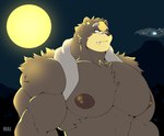 anthro biped cute_fangs fangs male moon muscular muscular_male night nipples outside solo teeth thick_neck mal_lock nintendo pokemon pokemon_legends_arceus bear generation_8_pokemon mammal pokemon_(species) ursaluna 2022 hi_res