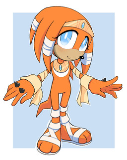 anthro blue_eyes breasts casual_nudity clothing dreadlocks featureless_breasts featureless_crotch female footwear headgear headwear jewelry natural_alt necklace orange_body royalty sandals shoes solo tribal wraps hearttheglaceon sega sonic_adventure sonic_the_hedgehog_(series) tikal_the_echidna echidna mammal monotreme hi_res