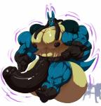 2019 anthro balls big_balls big_muscles big_penis black_nipples black_penis bobert bodily_fluids dwindling_muscles erection generation_4_pokemon genitals hi_res holding_object huge_balls huge_muscles huge_penis humanoid_genitalia humanoid_penis hyper hyper_balls hyper_genitalia hyper_muscles hyper_penis lucario male muscular muscular_anthro muscular_male nintendo nipples nude penis penis_shrinking plantigrade pokemon pokemon_(species) shrinking shrinking_balls shrinking_genitalia shrinking_muscles simple_background size_transformation solo sweat transformation weight_rack weights white_background yellow_balls