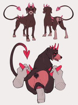 animal_genitalia animal_vulva anus bestiality bodily_fluids canine_genitalia canine_vulva disembodied_hand disembodied_penis drooling duo female female_feral feral feral_penetrated first_person_view front_view genital_fluids genitals glowing glowing_horn handlebar_horns horn human_on_feral human_penetrating human_penetrating_feral interspecies looking_at_viewer looking_back male male/female male_human male_on_feral multicolored_body orifice_tugging penetration penis rear_view red_eyes saliva sex simple_background size_difference smaller_penetrated spade_tail standing tail two_tone_body vaginal vaginal_fluids vaginal_penetration vaginal_tugging vulva white_background syn-6 mythology canid canid_demon canine demon hellhound human mammal mythological_canine mythological_creature absurd_res hi_res sketch