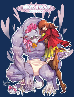 anthro clean_diaper clothed clothing diaper doll duo female heart_symbol humiliation love male muscular object_in_mouth pacifier pacifier_in_mouth tail text wearing_diaper mirka_andolfo fairy_tales little_red_riding_hood_(copyright) mythology big_bad_wolf little_red_riding_hood canid canine canis human mammal mythological_canine mythological_creature werecanid werecanine werecreature werewolf wolf alpha_channel english_text