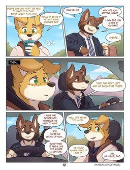 anthro beard black_nose blue_clothing blue_necktie blue_shirt blue_topwear brown_body brown_clothing brown_fur brown_hoodie brown_topwear business_suit car clothed clothing dialogue driving duo facial_hair floppy_ears fur green_eyes hoodie male necktie open_clothing open_hoodie open_mouth open_topwear orange_eyes pattern_necktie shirt speech_bubble striped_necktie suit text topwear vehicle white_body white_clothing white_fur white_hoodie white_inner_ear white_necktie white_shirt white_topwear yellow_body yellow_fur zeta-haru andrew_mustard joel_mustard bird_dog canid canine canis domestic_dog golden_retriever hunting_dog mammal retriever 2025 comic english_text url father_(lore) father_and_child_(lore) father_and_son_(lore) parent_(lore) parent_and_child_(lore) parent_and_son_(lore) son_(lore)