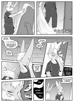 anthro clothed clothing detailed_background dialogue duo ear_piercing inner_ear_fluff inside male mirror piercing simple_background speech_bubble text tuft kifyun2 kif_yppreah raphael_yppreah ailurid canid canine fox mammal red_panda absurd_res black_and_white comic english_text hi_res monochrome