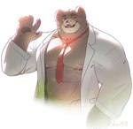 abs anthro biceps clothed clothing fur male muscular muscular_anthro muscular_male necktie nipples open_clothing pecs simple_background solo dona908 bear mammal absurd_res hi_res