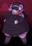 alternative_fashion anthro belly black_hair blue_eyes blue_sclera breasts clothed clothing eyelashes female goth hair hooves horn looking_at_viewer overweight overweight_anthro overweight_female smile solo unguligrade javanshir animal_crossing nintendo muffy_(animal_crossing) bovid caprine domestic_sheep mammal sheep 2020