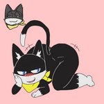 anthro ass_up big_butt black_body black_fur blue_eyes butt fur jiggling kerchief male markings mask simple_background solo tail tail_markings white_body white_fur lxzylux atlus megami_tensei megami_tensei_persona persona_(series) persona_5 sega morgana_(persona) domestic_cat felid feline felis mammal tuxedo_cat 1:1 2023 hi_res