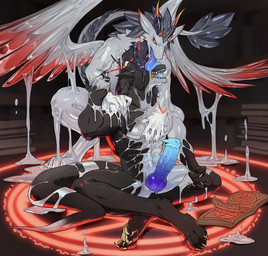 anal_sheath animal_genitalia anthro aroused belly black_belly blonde_hair blue_cum blue_goo blue_penis bodily_fluids clothing colored_cum covering cum cum_inside dildo disguise duo ejaculation feet genital_fluids genitals goo_tail goo_transformation grey_body grey_hair hair horn hypnosis ice latex latex_clothing latex_skinsuit living_testicle male male/male masturbation mind_control multicolored_penis paws penetration penis penis_in_slime penis_tentacles possess possession red_horn red_stripes sex sex_toy sex_toy_insertion simple_background skinsuit slime sticky stripes suit suit_transformation summoning summoning_circle tail tentacle_sex tentacles thick_tail tight_clothing transformation unusual_anatomy unusual_bodily_fluids unusual_cum unusual_genital_fluids unusual_tail ike17536537 european_mythology mythology acisso animate_inanimate demon dragon goo_creature living_clothing living_latex mythological_creature mythological_scalie scalie symbiote western_dragon comic hi_res
