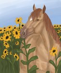 ambiguous_gender brown_eyes facial_markings feral flower hair head_markings looking_at_viewer markings plant solo sunflower tan_body tan_hair midrate pearl_(wasen) equid equine horse mammal digital_media_(artwork) hi_res