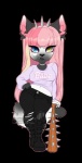 alternative_fashion anthro baseball_bat bat_(object) black_boots black_bottomwear black_clothing black_footwear black_pants boots bottomwear buckled_boots chibi choker clothed clothing female footwear goth heterochromia jewelry looking_at_viewer necklace pants pastel_goth pink_hairband platform_boots platform_footwear print_clothing print_shirt print_topwear purple_choker purple_clothing purple_jewelry purple_necklace purple_shirt purple_topwear shirt shoes solo spiked_bat spiked_hairband standing text text_on_choker text_on_clothing text_on_shirt text_on_topwear topwear torn_bottomwear torn_clothing torn_pants petitecat barbie_(doll) mattel felid mammal alpha_channel