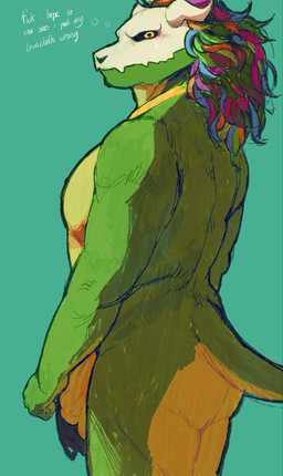 anthro back_muscles balls big_butt big_penis black_eyes blonde_hair blue_hair blush bodily_fluids bone bone_mask bottomwear butt clothing curly_hair cyan_background fist flaccid foreskin genitals gold_(metal) gold_jewelry gold_necklace green_arms green_body green_face green_hair green_scales hair horn jewelry lime_hair loincloth long_hair male mask multicolored_hair musclegut muscular necklace non-mammal_balls orange_hair pecs penis pink_blush pupils purple_hair red_bottomwear red_clothing red_loincloth scales side_view simple_background skull skull_mask small_tail solo sweat sweatdrop tail text thoughts vein veiny_penis white_mask wide_hips yellow_balls yellow_body yellow_butt yellow_chest yellow_penis yellow_pupils yellow_scales allstarfall terraria witch_doctor_(terraria) lihzahrd lizard reptile scalie broken_language colored english_text hi_res shaded