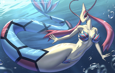 5_fingers anthro apode biped blue_tail breasts female fingers front_view legless looking_at_viewer navel nude nude_anthro nude_female pokemorph red_eyes serpentine solo tail underwater water alanscampos nintendo pokemon draconcopode generation_3_pokemon milotic naga pokemon_(species) 2025 digital_drawing_(artwork) digital_media_(artwork) hi_res