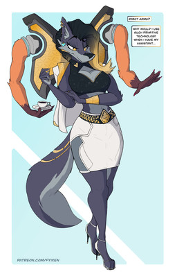 4_arms anthro arm_in_portal athletic beverage big_breasts bottomwear breasts businesswear businesswoman clothing coffee cosplay dominant dominant_female female fur girlboss gold_(metal) gold_accessory gold_jewelry grey_body grey_fur jewelry multi_arm multi_limb pencil_skirt portal portal_play power sassy science_fiction skirt slim solo text thick_thighs unimpressed fyixen blizzard_entertainment overwatch aureli_(fyixen) domina_(overwatch) fyixa_(fyixen) canid canine canis mammal wolf absurd_res crossover english_text hi_res url