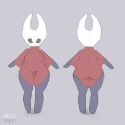 a-pose belly big_butt breasts butt cloak cloak_only clothing female front_view mask mouthless rear_view shortstack solo standing thick_thighs tight_clothing wearing_mask arxadark hollow_knight:_silksong hollow_knight_(franchise) team_cherry hornet_(hollow_knight) arthropod humanoid insect 1:1 hi_res model_sheet sketch