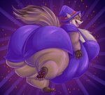 anthro belly big_belly big_butt biped breasts brown_body brown_fur butt clothing dress female female_anthro fluffy fluffy_tail fur hat headgear headwear holding_belly holidays huge_butt looking_at_viewer morbidly_obese morbidly_obese_anthro morbidly_obese_female obese obese_anthro obese_female orange_eyes overweight overweight_anthro overweight_female purple_clothing purple_dress smile smiling_at_viewer solo tail witch_costume witch_hat feulyandiy halloween linda_(home_made) canid canine canis coyote mammal hi_res