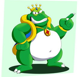 anthro cloak cloak_only clothed clothing crown crown_only headgear headgear_only jewelry looking_at_viewer male mostly_nude navel necklace necklace_only nude overweight overweight_anthro overweight_male partially_clothed smile smiling_at_viewer solo principelen mario_bros nintendo wart_(mario) amphibian frog hi_res