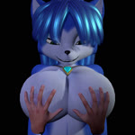 ambiguous_gender anthro big_breasts blue_body blue_fur blue_hair breasts female female/ambiguous fur hair hand_on_breast human_on_anthro interspecies nipples nude open_mouth simple_background smile solo standing white_body white_fur themeshow101 nintendo star_fox krystal_(star_fox) canid canine fox human mammal 1:1 3d_(artwork) 3d_animation animated digital_media_(artwork) hi_res loop no_sound short_playtime webm