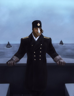 anthro black_clothing black_hat black_headwear brown_body brown_hair clothed clothing facial_markings front_view glistening glistening_eyes green_eyes hair hat head_markings headgear headwear looking_at_viewer male male_anthro markings mouth_closed narrowed_eyes solo standing white_markings satanic_monkey equid equine horse mammal hi_res portrait three-quarter_portrait