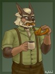 anthro beards beverage brown_body brown_fur clothing coffee dress_shirt eating facial_hair fur hair male mature_male mustache shirt solo suspenders topwear white_hair angelthevixen cyberconnect2 fuga:_melodies_of_steel little_tail_bronx colonel_pretzel canid canine caninu canis domestic_dog mammal pretzel_(disambiguation) hi_res