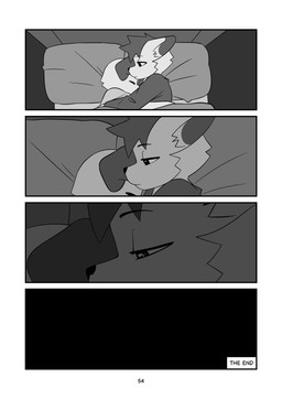 anthro bed bed_sheet bedding cheek_tuft cuddling duo eyes_closed facial_tuft floppy_ears furniture hair hug long_sleeve_shirt long_sleeves male pillow pivoted_ears sleeping tired tuft young young_anthro young_male minishadefox elliot_vance nico_florence canid canine canis domestic_dog mammal absurd_res black_and_white hi_res monochrome cousins_(lore)