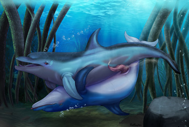 anatomically_correct anatomically_correct_genitalia anatomically_correct_penis animal_genitalia animal_penis blue_body blue_skin blush bodily_fluids bubble cetacean_genitalia cetacean_penis cum cum_in_water detailed_background dorsal_fin duo erection female female_feral feral feral_on_feral fin flippers genital_fluids genital_slit genitals intraspecies male male/female male_feral mangrove_tree penis plant sharp_teeth tail tail_fin tapering_penis teeth tongue tongue_out tree underwater water redraptor16 cetacean dolphin mammal marine toothed_whale hi_res shaded