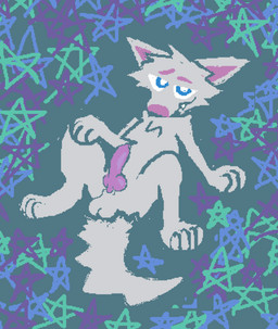 abstract_background anatomically_correct anatomically_correct_genitalia anatomically_correct_penis animal_genitalia animal_penis blue_eyes canine_genitalia canine_penis erection feral fur genitals grey_body grey_fur knot knotted_penis male penis pink_nose sitting solo demensa canid canine canis domestic_dog mammal 2025 full-length_portrait hi_res portrait
