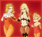 breasts clothing comparing comparing_breasts female group legwear leotard nipples orange_clothing orange_legwear orange_leotard orange_tights red_background simple_background small_breasts tights trio sealedhelm thundercats thundercats_2011 thundercats_roar cheetara animal_humanoid cheetah_humanoid felid felid_humanoid feline feline_humanoid humanoid mammal mammal_humanoid absurd_res hi_res