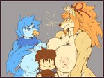 anthro big_breasts border breast_squish breasts female female_anthro fighting_over_boy group hair huge_breasts inverted_nipples male male_human nipples orange_hair red_border rivalry squish trio signirsol undertale_(series) undertale_yellow ceroba_ketsukane clover_(undertale_yellow) martlet_(undertale_yellow) avian bird canid canine fox human mammal