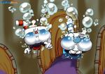 asphyxiation bubble cuphead_(character) cuphead_(game) cyanosis drowning duo hi_res holding_breath ichduhernz male mugman puffed_cheeks swimming third-party_edit underwater water