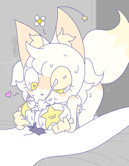 4_fingers anthro bangs bedroom_eyes blush blush_lines bodily_fluids body_hair breast_play breasts cum cum_in_mouth cum_inside duo eyebrows feet female fingers fluffy fluffy_tail fur genital_fluids heart_symbol male male/female male/male narrowed_eyes nipples oral pasties penis_between_breasts penis_in_mouth pink_nose pubes seductive sex sweat sweatdrop tail titfuck white_body white_fur yellow_body yellow_eyes yellow_fur alaaala941 domestic_cat felid feline felis mammal hi_res