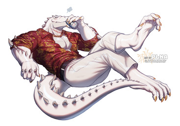 5_fingers 5_toes anthro beverage_can big_muscles big_pecs biped claws clothed clothing collared_shirt dress_shirt drinking eyes_closed facial_scar feet fingers grey_spikes male muscular muscular_anthro muscular_male neck_scar open_clothing open_shirt open_topwear pecs plantigrade pose running scar shirt simple_background snout snout_scar solo tail three-quarter_view toes topwear white_background white_body white_skin yellow_claws plna crocodilian reptile scalie full-length_portrait hi_res portrait