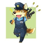 anthro blush bullet chibi clothing countershading fur gun handgun holding_gun holding_handgun holding_object holding_pistol holding_ranged_weapon holding_weapon male multicolored_body multicolored_fur pistol police police_uniform ranged_weapon reckless shooting solo uniform weapon hiroto_ue lifewonders live_a_hero barrel_(live_a_hero) canid canine canis mammal wolf 1:1 hi_res