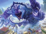 ambiguous_gender architecture atmospheric_perspective breaching city classical_architecture cloud destruction dutch_angle front_view macro open_mouth outside pincers sea seaside sharp_teeth sky solo teeth tentacles text water matt_stewart hasbro magic:_the_gathering wizards_of_the_coast arthropod crustacean kraken marine monster official_art url