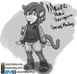 anthro clothed clothing dreadlocks female gold_(metal) gold_jewelry greyscale_background greyscale_body greyscales hair_jewelry jewelry logo_on_clothing logo_on_hoodie logo_on_topwear manga_style monkey_tail pointy_ears ring_(jewelry) smile smiling_at_viewer standing text young young_anthro young_female sinisterslyfox nintendo super_smash_bros. haplorhine mammal monkey primate cel_shading english_description english_text greyscale hi_res monochrome shaded signature