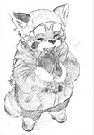 anthro beanie braided_hair braided_ponytail clothing coat hair hat headgear headwear male ponytail slightly_chubby solo topwear young zimsanada2 lifewonders tokyo_afterschool_summoners zhurong_(tas) ailurid mammal red_panda hi_res monochrome sketch