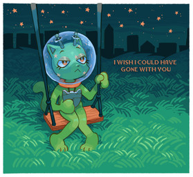 antennae_(anatomy) anthro brown_eyes bubble_helmet female fur sitting_on_swing solo swing yellow_body yellow_fur beelur disney katbot katbot_(character) alien domestic_cat felid feline felis mammal 2020 hi_res