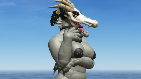 anthro areola barbell_piercing female gesture nipple_piercing nipples piercing screencap shrug standing hungartungar mythology effigy dragon mythological_creature mythological_scalie scalie 16:9 3d_(artwork) digital_media_(artwork) hi_res widescreen