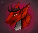 anthro fur horn male pink_background red_body red_eyes red_fur simple_background solo white_body white_fur aydaharart allanthesergal52_(character) sergal headshot_portrait portrait