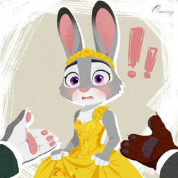 anthro black_ear_tips black_pawpads blush breasts cleavage clothed clothing dipstick_ears dress ear_markings exclamation_point female female_focus fur grey_body grey_fur group love_triangle male mostly_offscreen_anthro mostly_offscreen_male multicolored_ears pawpads pink_nose pink_pawpads purple_eyes solo_focus trio oravert69522 disney zootopia judy_hopps nick_wilde pawbert_lynxley canada_lynx canid canine european_rabbit felid feline fox lagomorph leporid lynx mammal oryctolagus rabbit red_fox true_fox 1:1 absurd_res hi_res