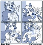 2020 anthro armpit_hair base_two_layout bodily_fluids body_hair canid canine canis chest_lick comic drooling duo ear_lick english_text eyes_closed face_lick four_frame_grid four_frame_image fox fox_mccloud grid_layout head_lick hi_res licking long_tongue male male/male mammal muscular muscular_male nintendo one_eye_closed open_mouth regular_grid_layout saliva saliva_on_tongue star_fox teeth text tongue tongue_in_ear tongue_out toomuchdynamite two_row_layout wolf wolf_o'donnell
