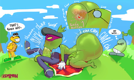 69_position anal being_watched big_butt big_penis blowjob_face bottom_heavy butt clothed clothing duo exhibitionism eyewear facesitting featureless_feet feet fellatio femboy field fucked_silly genitals glasses green_body green_skin internal internal_anal internal_rimming leaf leaf_on_head looking_at_another male male/male mask no_pupils not_furry oral partially_clothed penile penis prostate prostate_stimulation prostate_with_heart public public_sex rimming rimming_69 sex shortstack shortstack_male sitting sitting_on_another socks_with_sandals thick_thighs wearing_mask wide_hips remiman mario_and_luigi_(series) mario_bros nintendo fawful popple beanish humanoid koopa koopa_troopa reptile scalie turtle digital_media_(artwork) hi_res