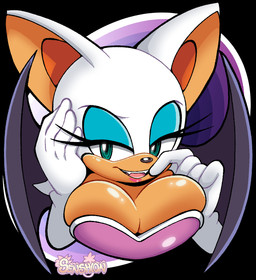 anthro armwear bat_wings big_breasts big_ears black_background black_nose black_wings blue_eyeshadow breasts cleavage clothed clothing elbow_gloves eyelashes eyeshadow female front_view fur gloves green_eyes handwear looking_at_viewer makeup membrane_(anatomy) membranous_wings open_mouth open_smile orange_body orange_fur purple_background simple_background smile solo white_body white_clothing white_fur white_gloves white_handwear wings senshion sega sonic_the_hedgehog_(series) rouge_the_bat bat mammal 2025 hi_res